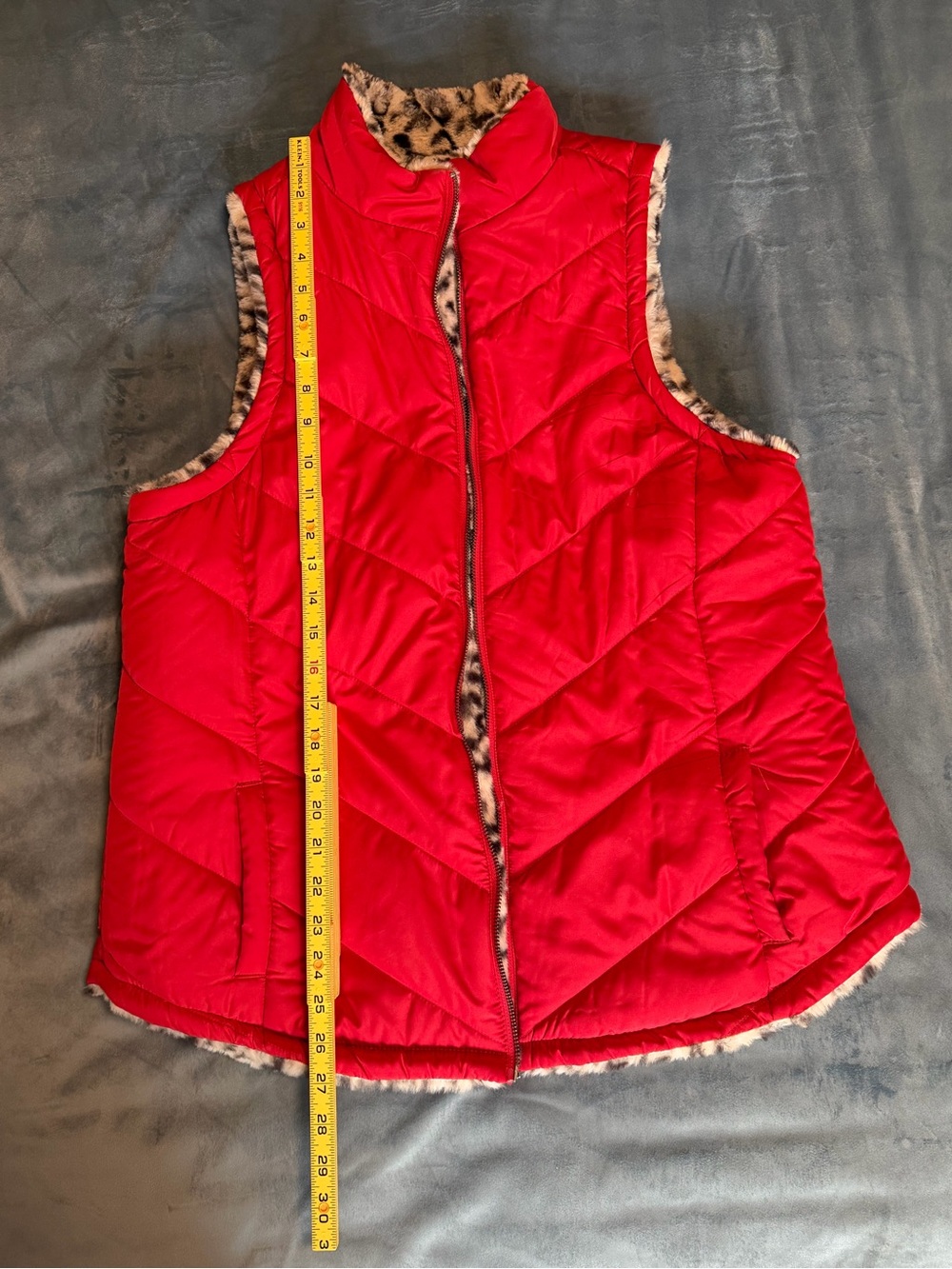Maurices Red Quilted Reversible Vest with Leopard Trim